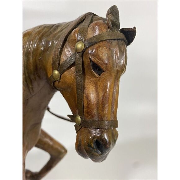 Vintage Leather Horse Decor Vintage Toy Equine Saddle Tooled 13” x 12.5” - Picture 7 of 8